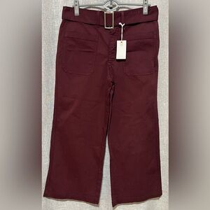 New* Good American Wide Leg Belted Cropped/Capri Pants~Size:4/27~burgundy cotton